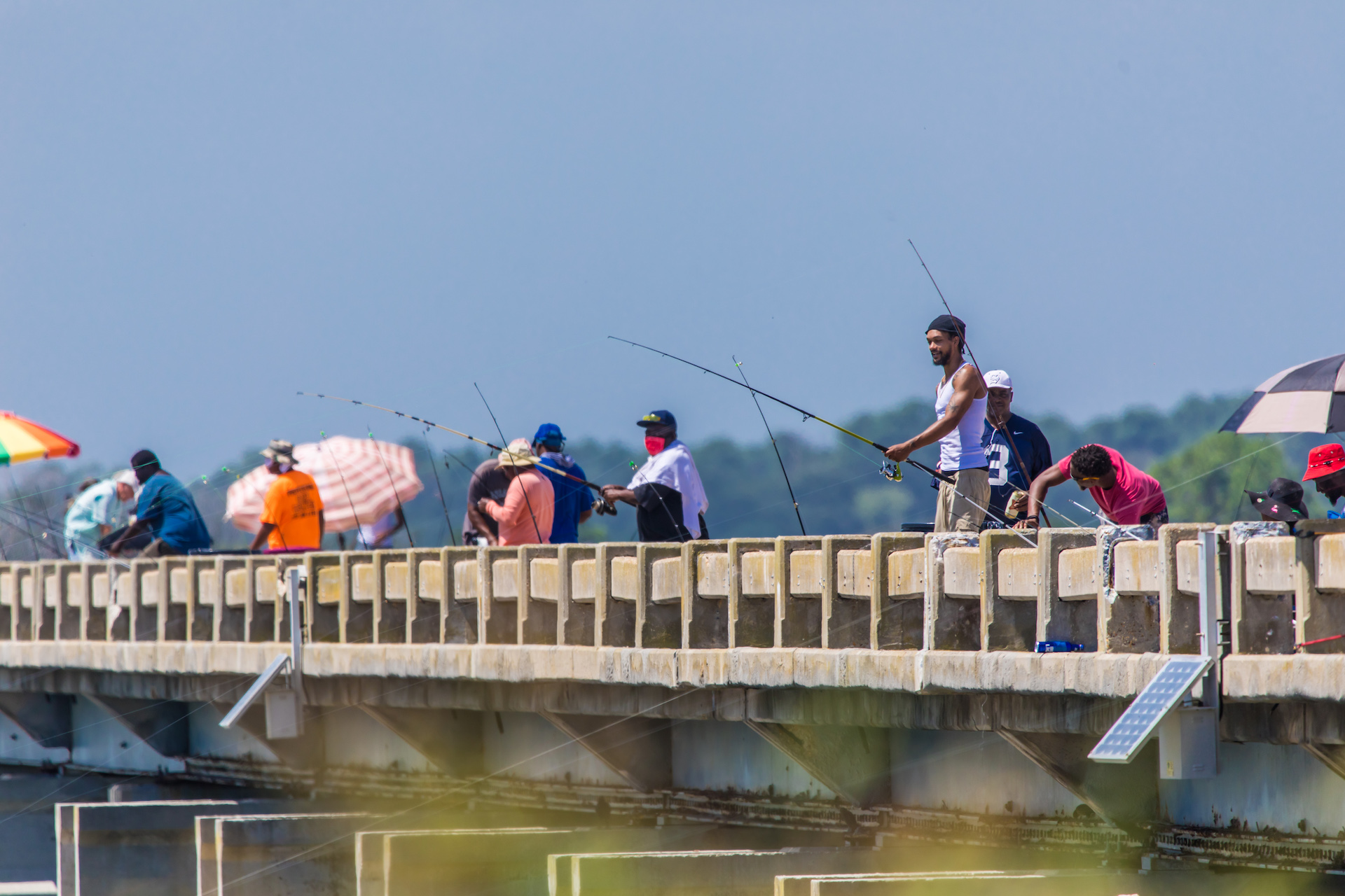 Anglers fishing from the bridge